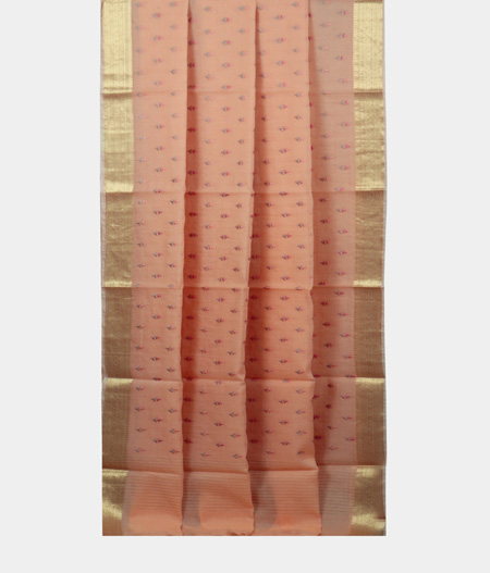 Peach Chanderi Cotton Embroidery Saree T1616592