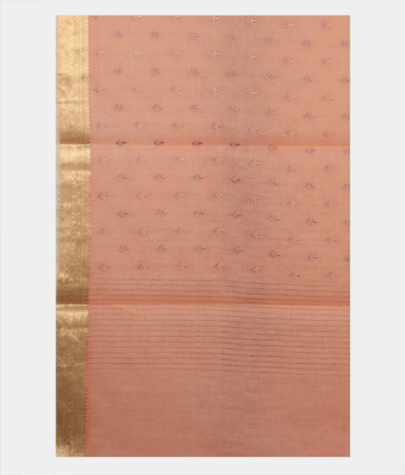 Peach Chanderi Cotton Embroidery Saree T1616594