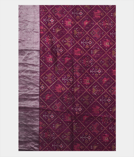 Burgundy Tussar Printed Saree T1847003