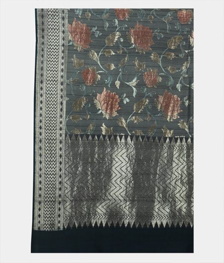 Grey Tussar Georgette Silk Saree T1610644