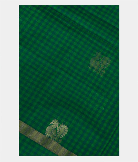 Green and Blue Silk Cotton Saree T190105-image