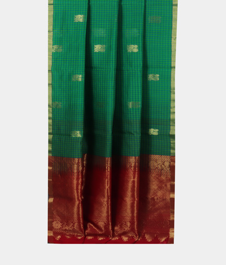 Green and Blue Silk Cotton Saree T1901052