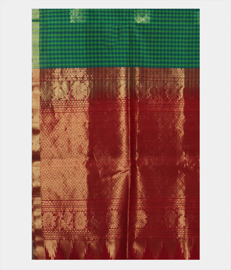 Green and Blue Silk Cotton Saree T1901054