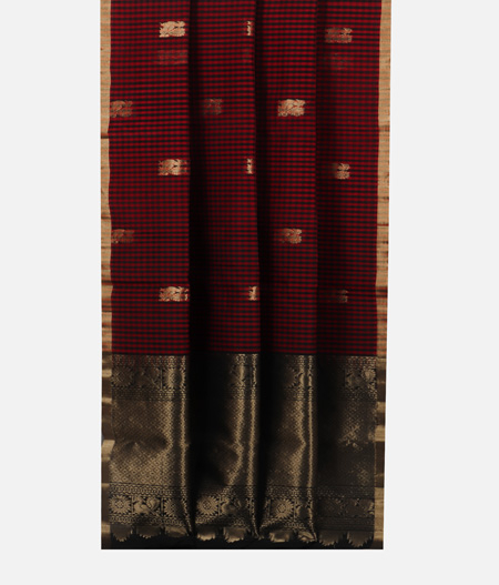 Maroon and Black Silk Cotton Saree T1901092