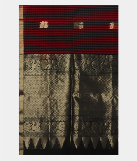 Maroon and Black Silk Cotton Saree T1901094