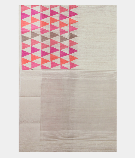 White Tussar Printed Saree T1719484