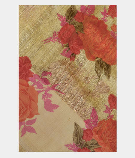 Yellow Tussar Printed Saree T14941-image