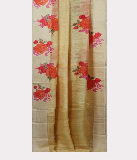 Yellow Tussar Printed Saree T149412