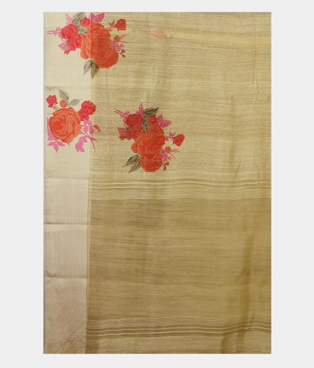 Yellow Tussar Printed Saree T149414