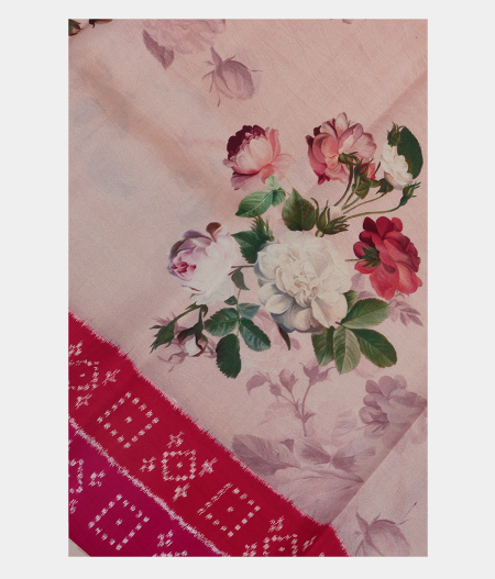 Light Peach Ikat Silk Saree T187405-image