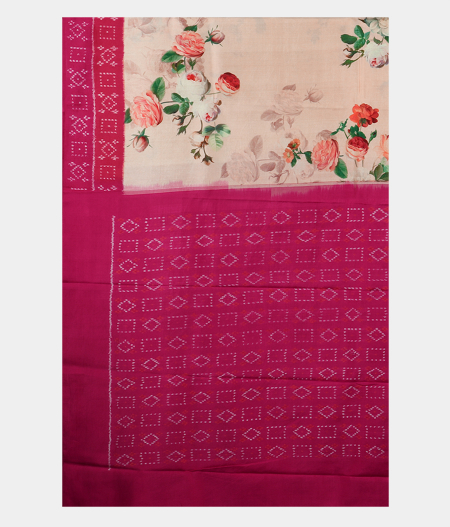 Light Peach Ikat Silk Saree T1874054