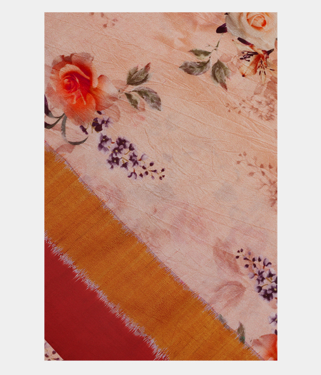 Light Peach Ikat Silk Saree T187406-image