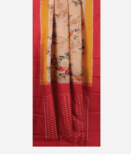 Light Peach Ikat Silk Saree T1874062