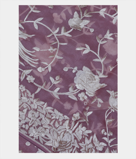 Light Lavender Organza Embroidery Saree T190039-image