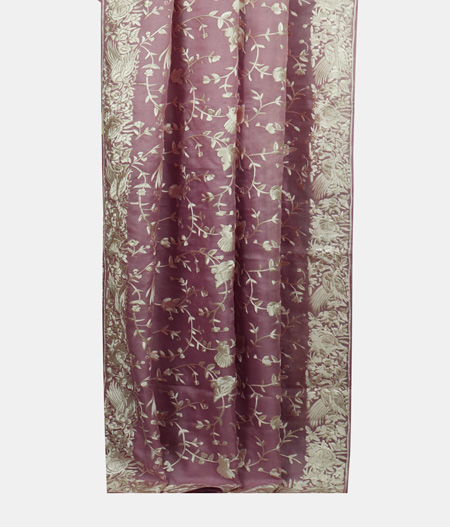 Light Lavender Organza Embroidery Saree T1900392