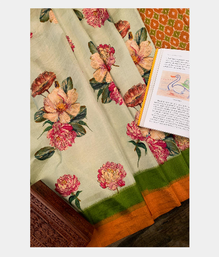 Light Green Ikat Silk Saree T181241-image