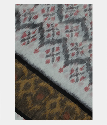 White Pochampalli Silk Cotton Saree T188709-image