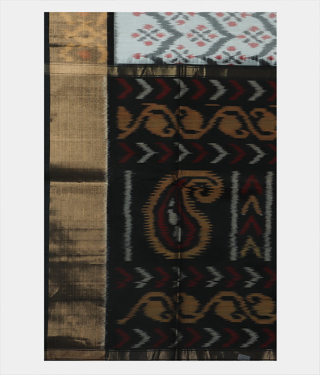 White Pochampalli Silk Cotton Saree T1887094