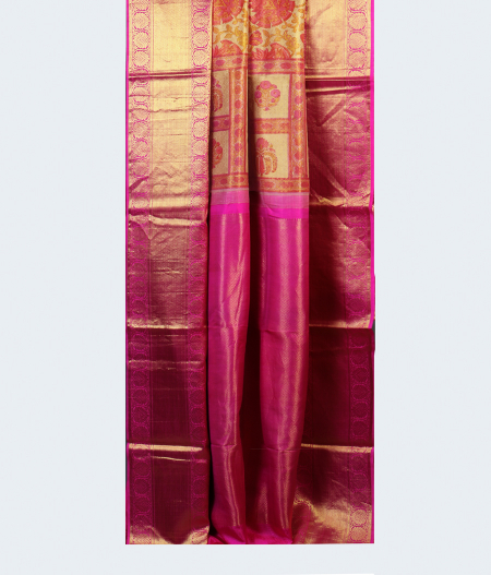 Beige Hand Printed Kanjivaram Silk Saree T1631502