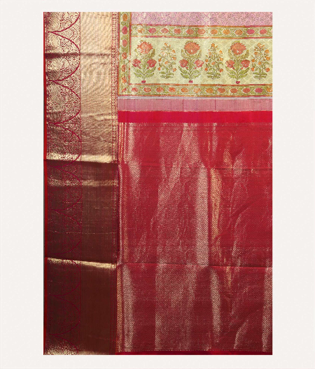 Light Pink Hand Printed Kanjivaram Silk Saree T1419904