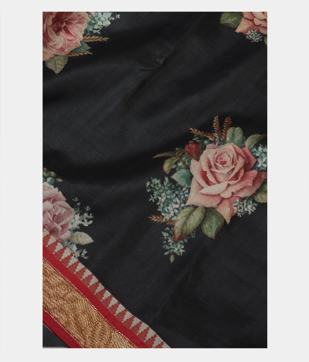 Black Printed Soft Silk Saree T193390-image