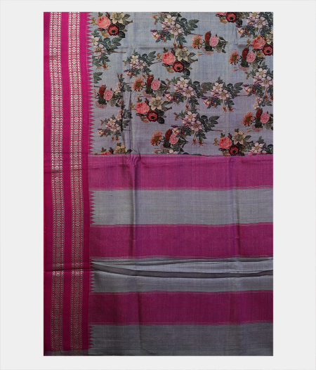 Grey Vidarbha Tussar Printed Saree T1921844