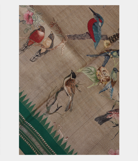 Dark Beige Vidarbha Tussar Printed Saree T192185-image