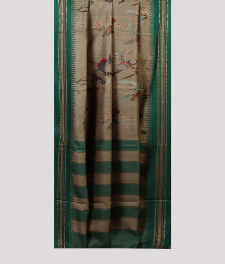 Dark Beige Vidarbha Tussar Printed Saree T1921852
