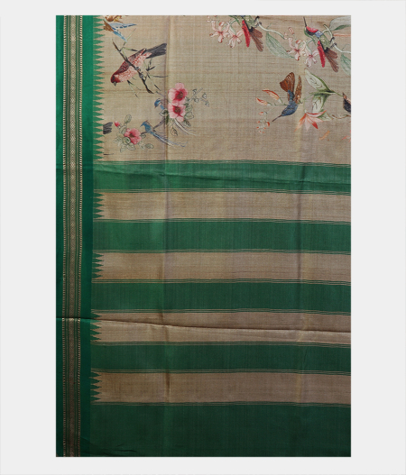 Dark Beige Vidarbha Tussar Printed Saree T1921854