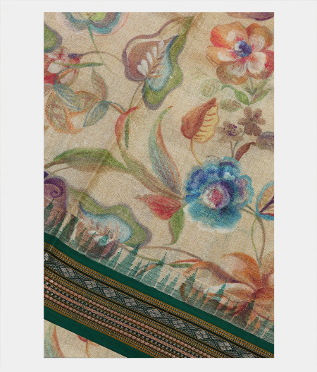Beige Vidarbha Tussar Printed Saree T191576-image