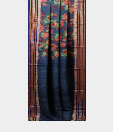 Bluish Grey Vidarbha Tussar Printed Saree T1796502