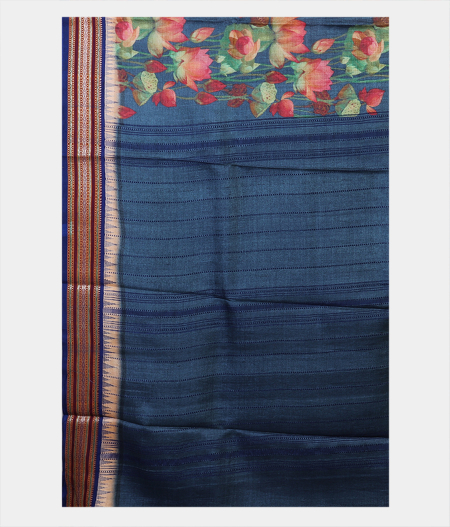 Bluish Grey Vidarbha Tussar Printed Saree T1796504