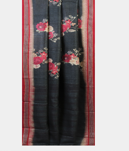 Black Vidarbha Tussar Printed Saree  T1915792