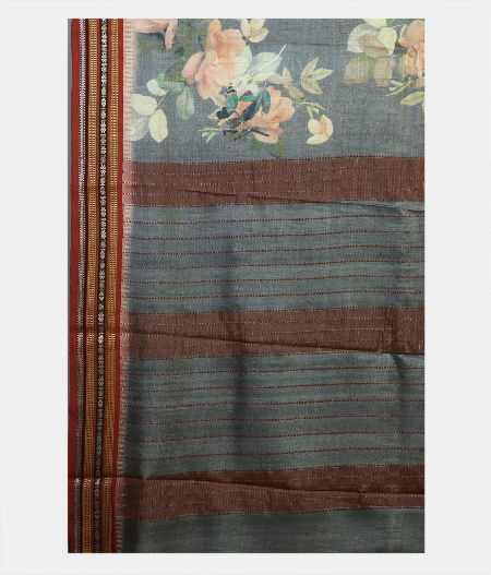 Grey Vidarbha Tussar Printed Saree T1915814