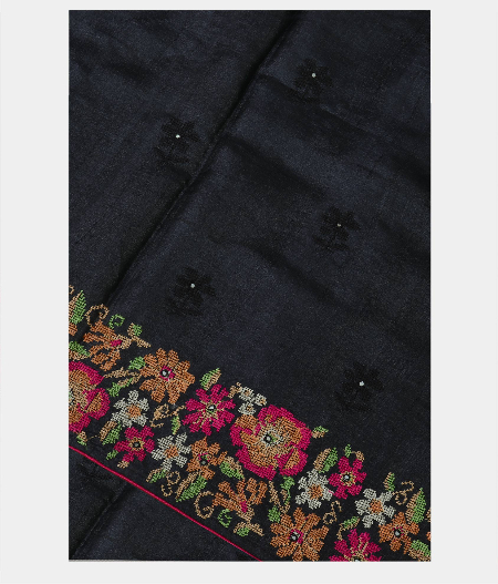 Black Tussar Embroidery Saree T187671-image