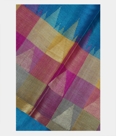 Peacock Blue Handwoven Tussar Saree T3667-image