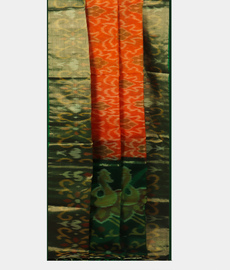 Orange Pochampalli Silk Cotton Saree T1887192