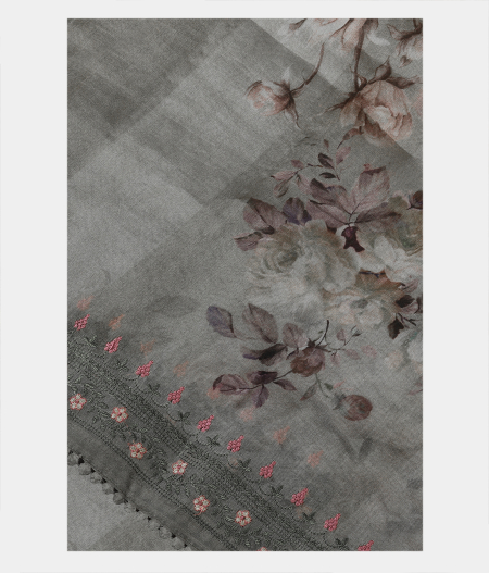 Greenish Grey Kora Organza Embroidery Saree T199094-image