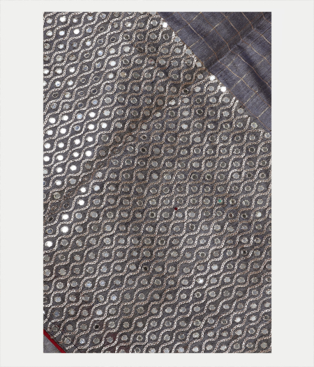 Bluish Grey Tussar Embroidery Saree T198270-image