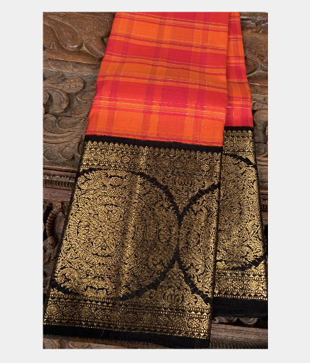 Orange and Red Handwoven Kanjivaram Silk Saree T138361-image
