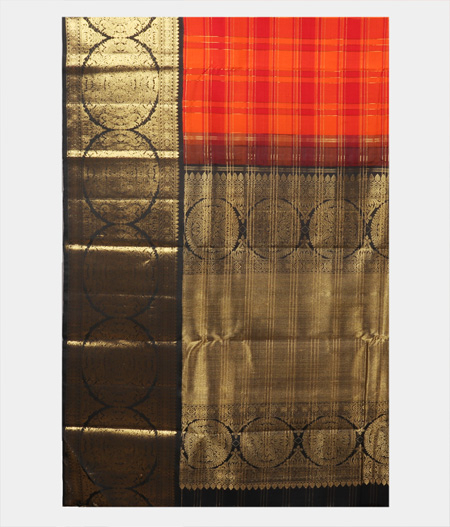 Orange and Red Handwoven Kanjivaram Silk Saree T1383614