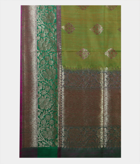 Yellowish Green Banaras Tussar Saree T1959344