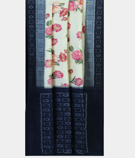 Off White Ikat Silk Saree T1988142