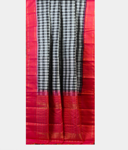 Black and White Handwoven Kanjivaram Silk Saree T1371862