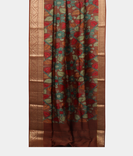 Brown Tussar Printed Saree T1898292