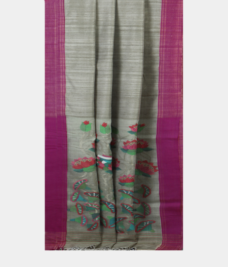 Greenish Grey Handwoven Tussar Saree LA63142