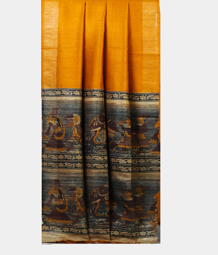 Yellow Tussar Printed Saree T1981532