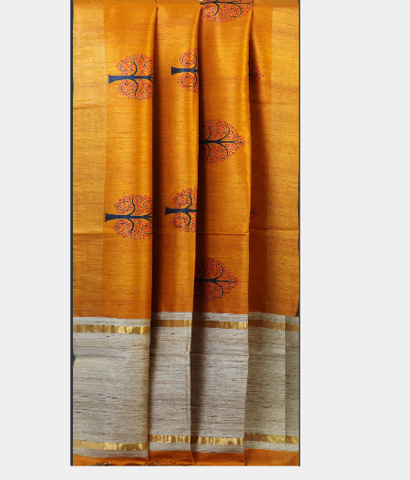 Yellow Tussar Printed Saree T1981192