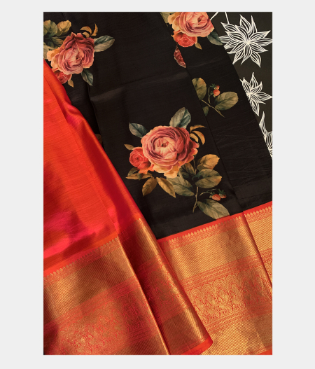 Black Printed Kanjivarm Silk Pavadai T180186-image