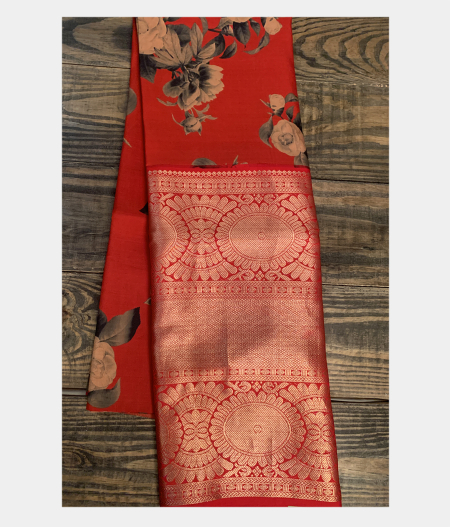 Red Printed Kanjivaram Silk Pavadai T1813662